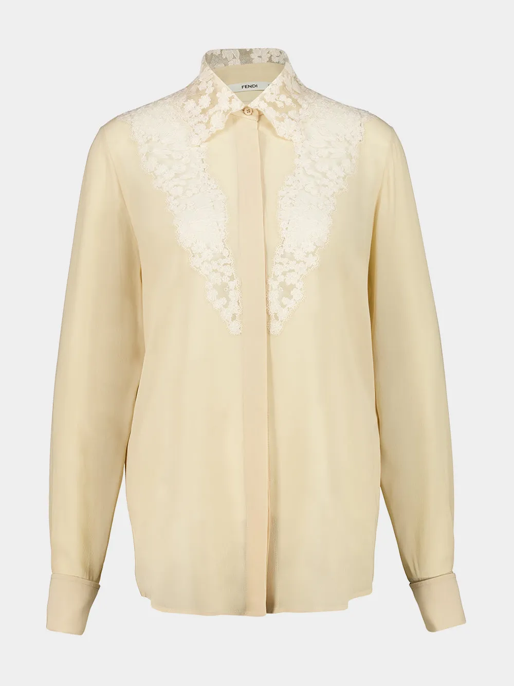 Beige Silk Georgette Lace Trim Shirt sold by Fashion Clinic product image thumbnail 2