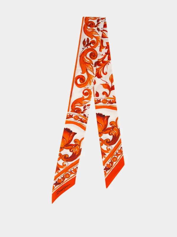 Orange Majolica-Print Silk Twilly Scarf made by Dolce & Gabanna