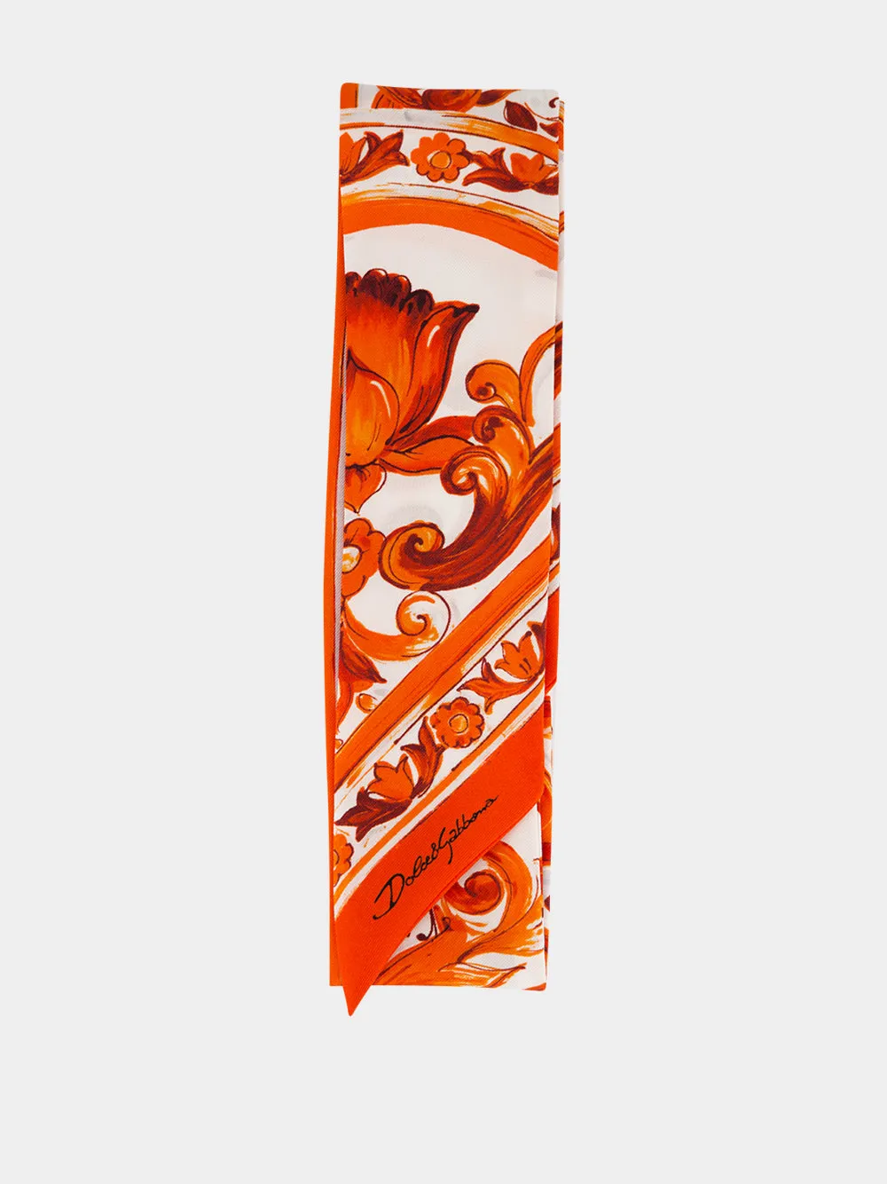 Orange Majolica-Print Silk Twilly Scarf sold by Fashion Clinic product image thumbnail 3