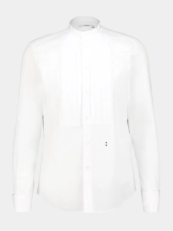White Poplin Mandarin Collar Shirt made by Fendi