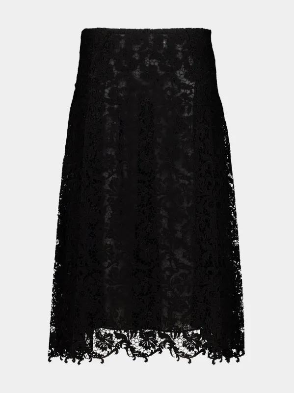Black Macramé Lace Pleated Midi Skirt made by Fendi