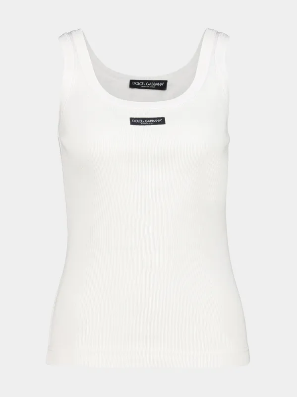 White Cotton Tank Top with Logo Label made by Dolce & Gabanna