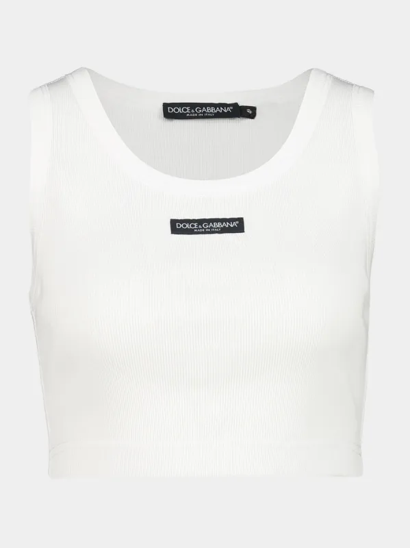 White Cotton Cropped Logo Tank Top made by Dolce & Gabanna