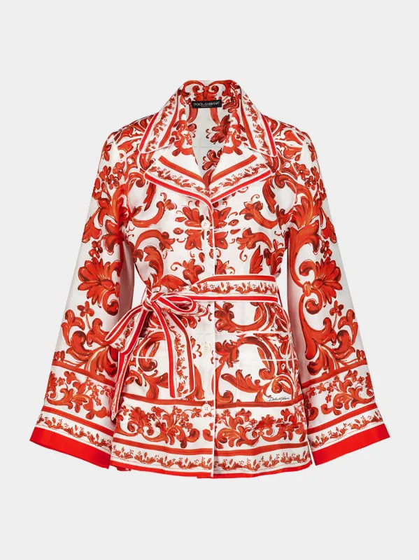 Orange Majolica Silk Vanity Shirt made by Dolce & Gabanna