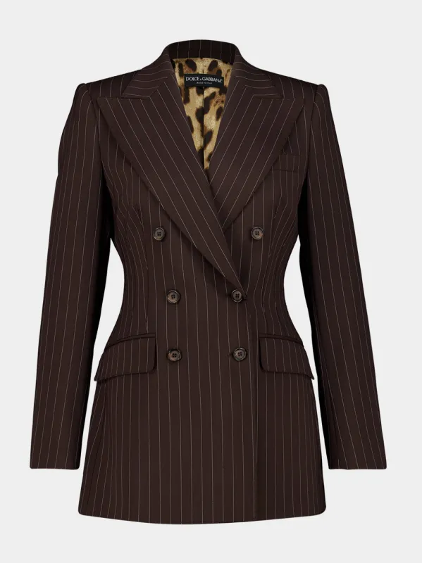 Brown Pinstripe Wool Turlington Blazer made by Dolce & Gabanna