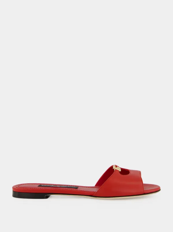Red Lambskin Logo Flat Sandals made by Dolce & Gabanna