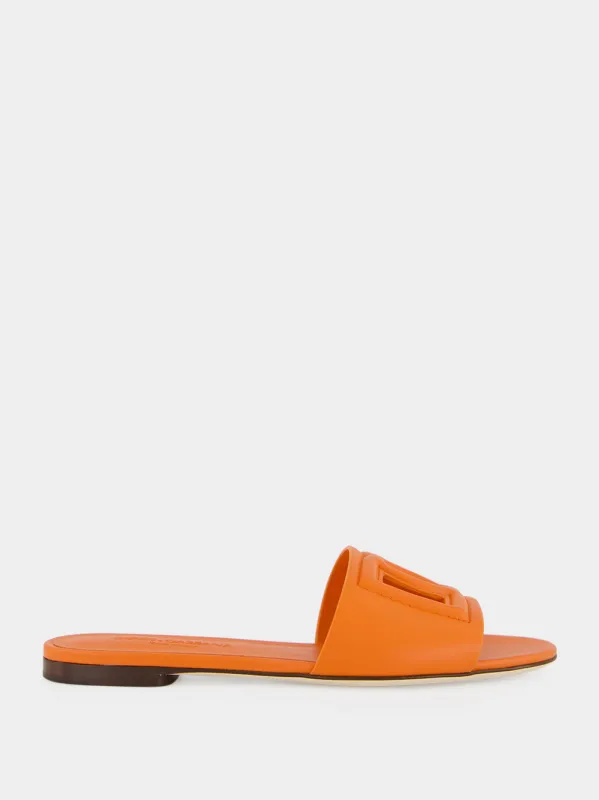 Orange DG Logo Calfskin Slides made by Dolce & Gabanna