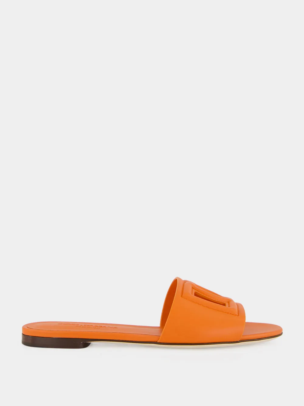 Orange DG Logo Calfskin Slides sold by Fashion Clinic