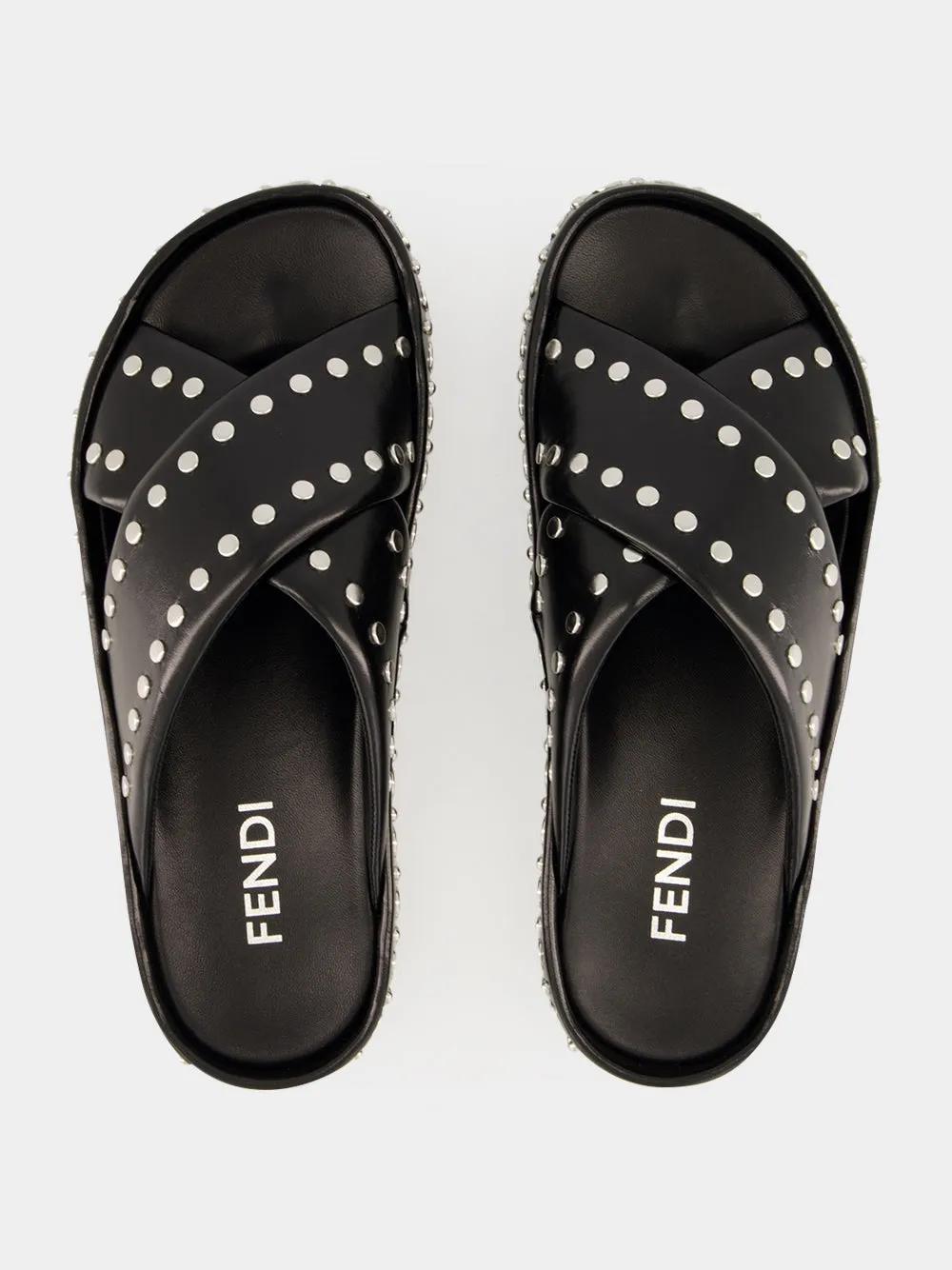 Black Double Studded Leather Slides sold by Fashion Clinic product image thumbnail 5