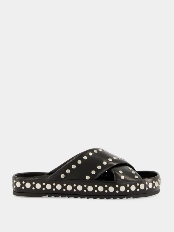 Black Double Studded Leather Slides made by Fendi