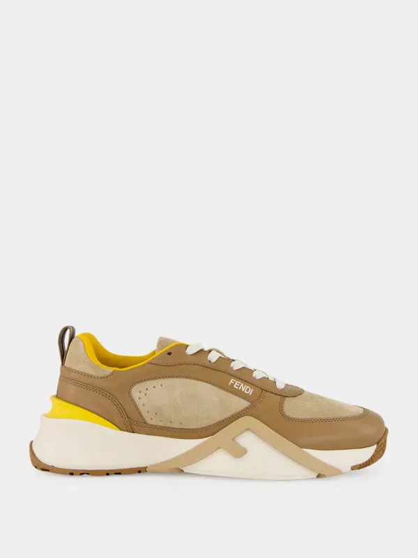 Flow Brown Leather Low-Top Sneakers made by Fendi