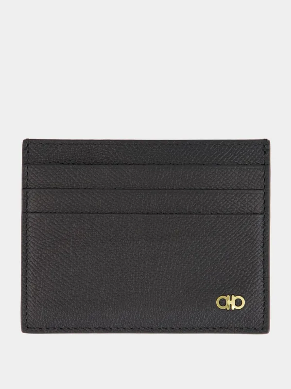Black Micro Gancini Leather Card Case made by Salvatore Ferragamo