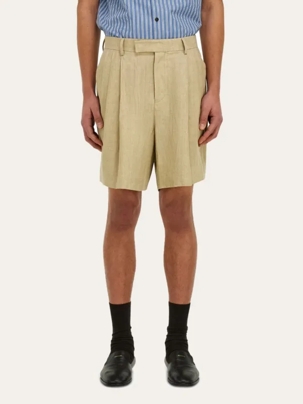 Stone Linen Tailored Bermuda Shorts made by Salvatore Ferragamo