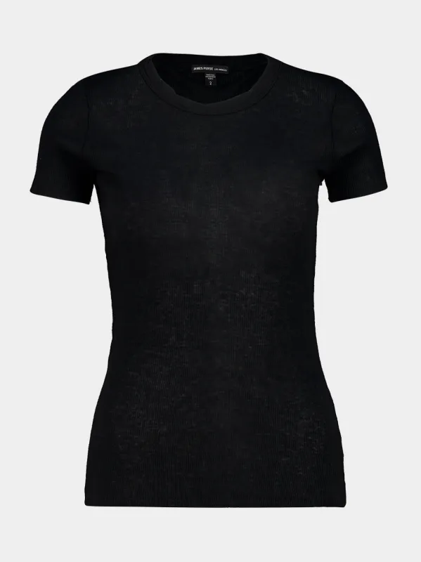 Black Cotton Cashmere Blend Ribbed Crew made by James Perse