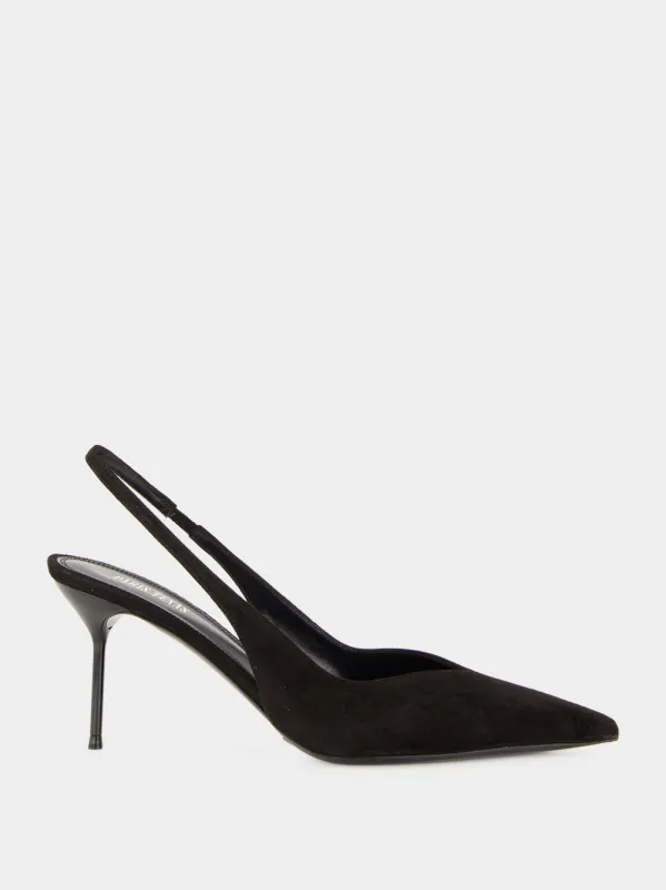 Black Lidia 70 Suede Slingback Pumps made by Paris Texas