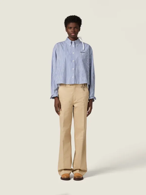 Blue Striped Cotton Shirt with Thread Embroidery made by Miu Miu