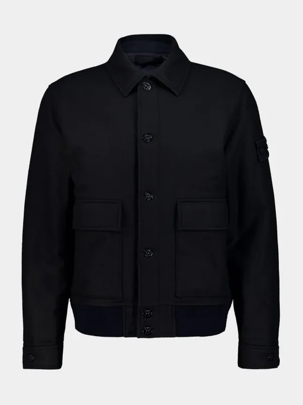 Navy Blue Virgin Wool Utility Jacket made by Stone Island