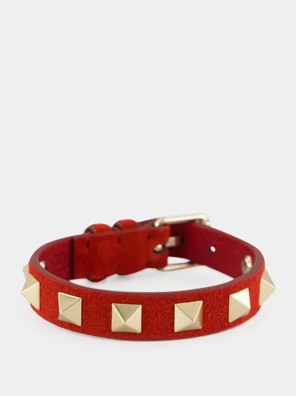 Red Suede Rockstud Bracelet made by Valentino Garavani