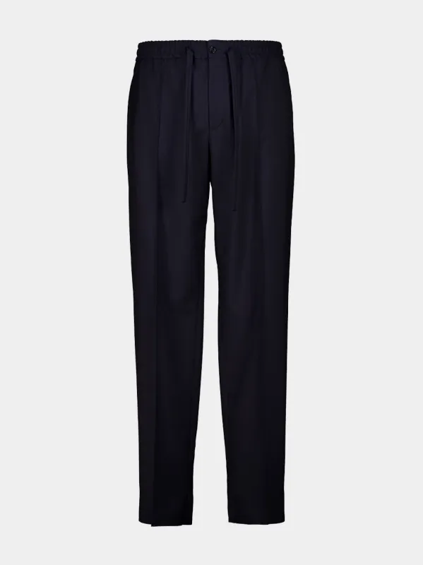 Navy Blue Wool and Mohair Straight Trousers made by Valentino Garavani