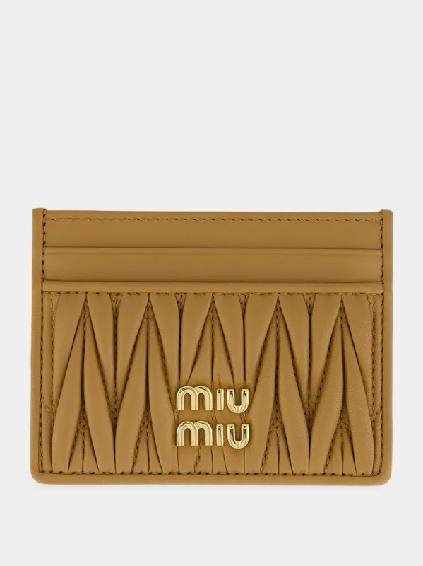 Caramel Matelassé Nappa Leather Card Holder made by Miu Miu