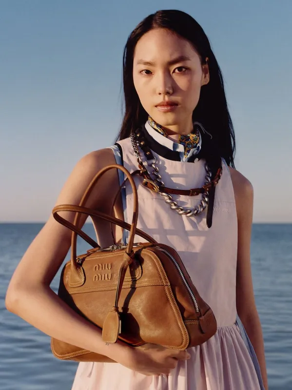 Cognac Vivant Medium Leather Bag made by Miu Miu