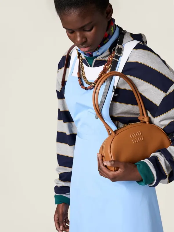 Cognac Brown Beau Small Leather Bag made by Miu Miu