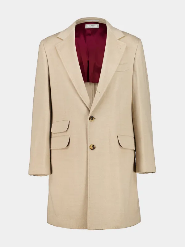 Sand and Ruby Virgin Wool Tailored Coat made by Brunello Cucinelli