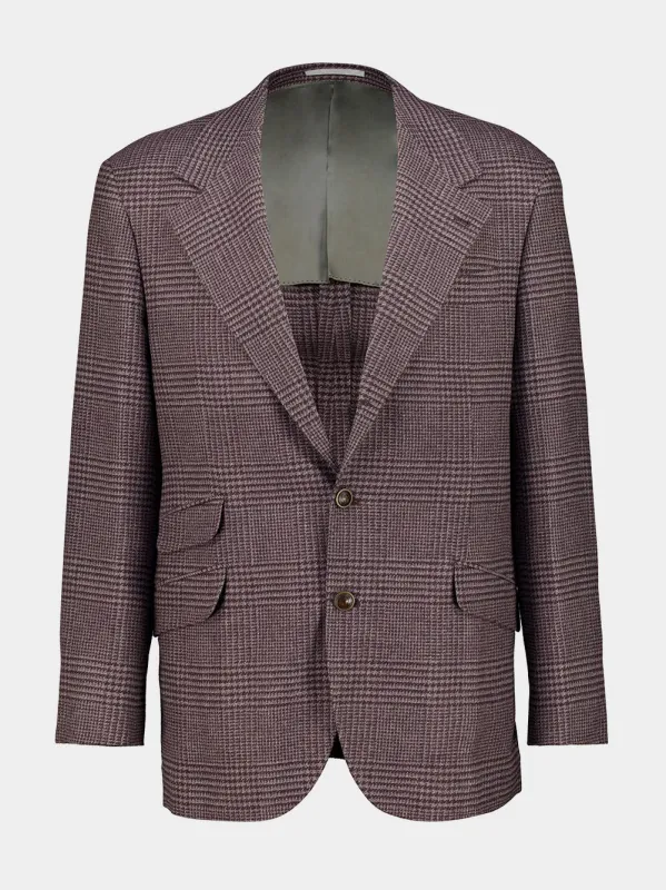 Plum Checked Wool and Cashmere Blazer made by Brunello Cucinelli