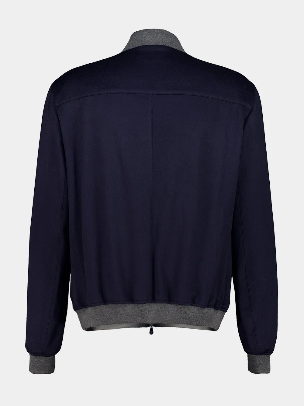 Dark Blue Cashmere Flannel Bomber Jacket sold by Fashion Clinic product image thumbnail 2
