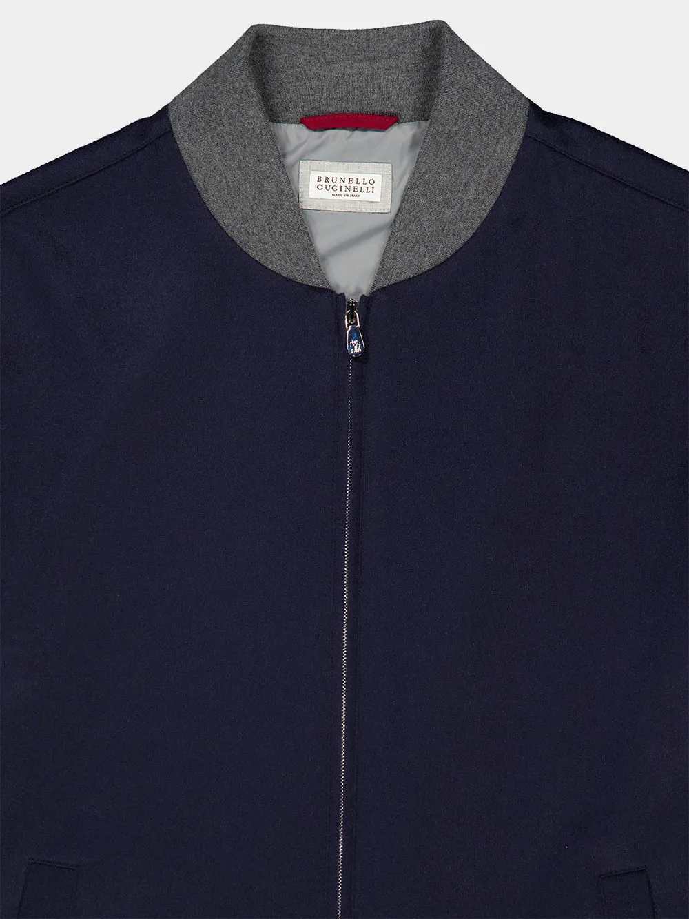 Dark Blue Cashmere Flannel Bomber Jacket sold by Fashion Clinic product image thumbnail 3