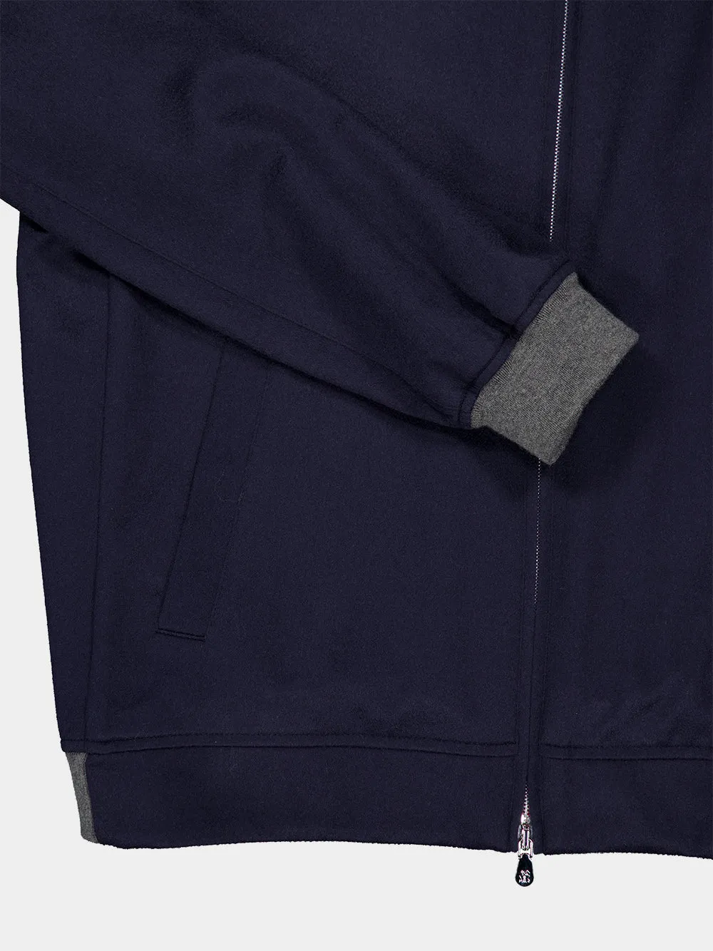 Dark Blue Cashmere Flannel Bomber Jacket sold by Fashion Clinic product image thumbnail 4