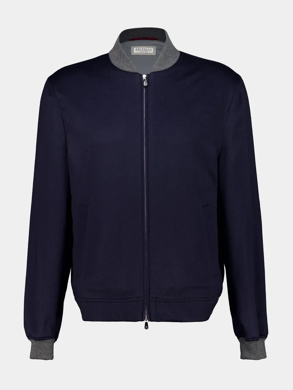Dark Blue Cashmere Flannel Bomber Jacket sold by Fashion Clinic