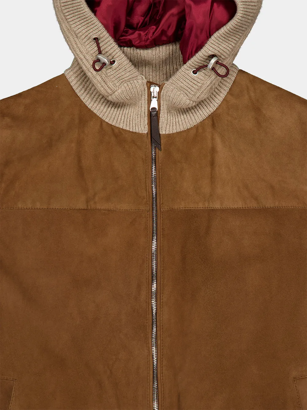 Brown Suede and Cashmere Hooded Bomber sold by Fashion Clinic product image thumbnail 5