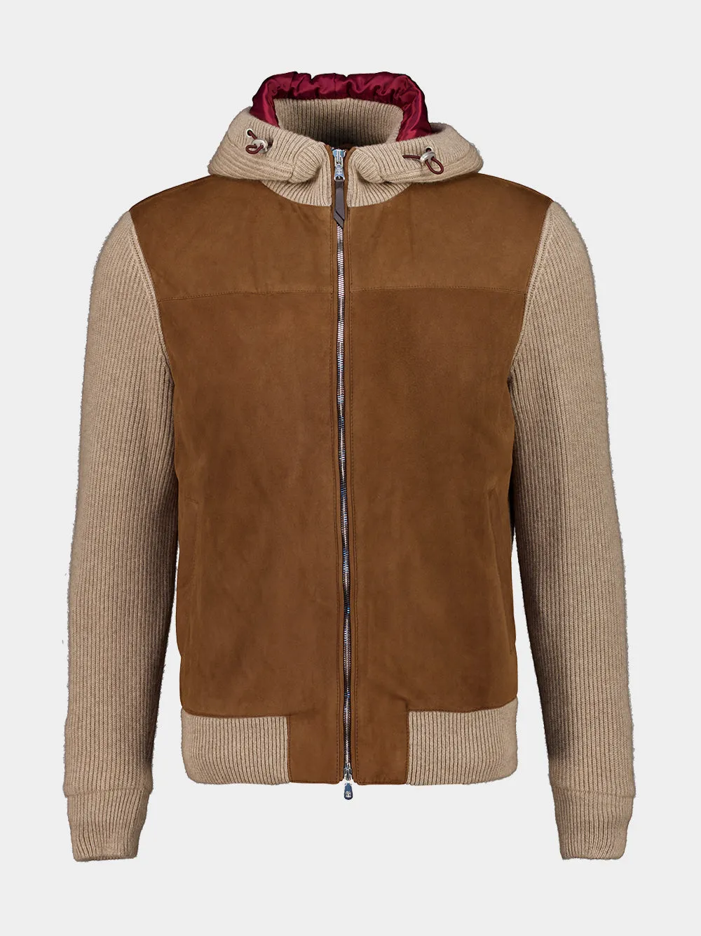 Brown Suede and Cashmere Hooded Bomber sold by Fashion Clinic product image thumbnail 2