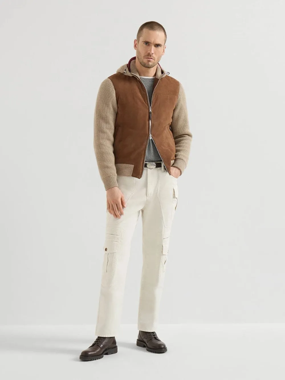 Brown Suede and Cashmere Hooded Bomber sold by Fashion Clinic