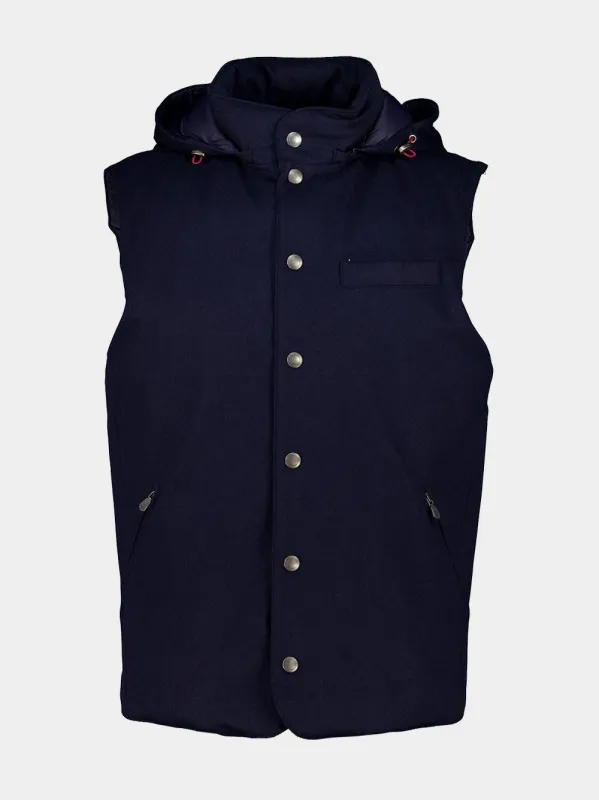 Navy Bonded Wool Flannel Down Vest made by Brunello Cucinelli