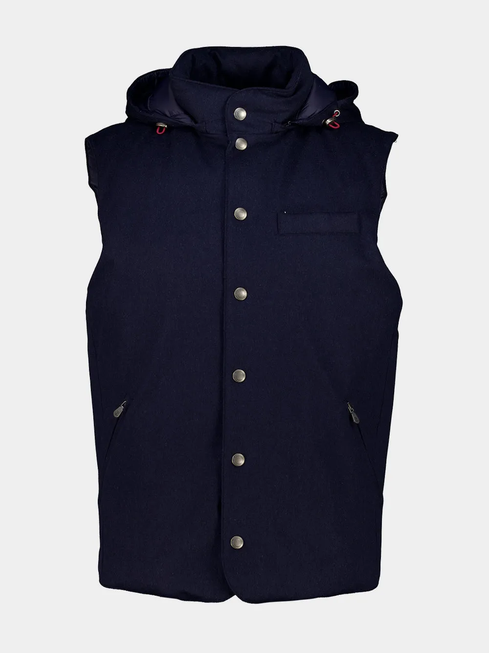 Navy Bonded Wool Flannel Down Vest sold by Fashion Clinic