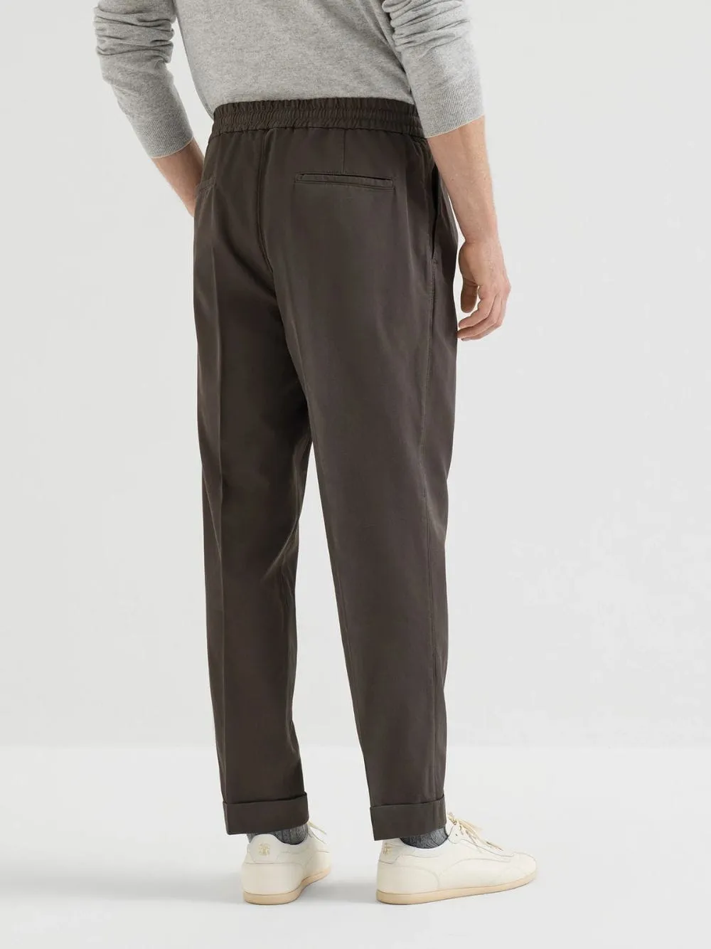 Brown Cotton Gabardine Drawstring Trousers sold by Fashion Clinic product image thumbnail 3