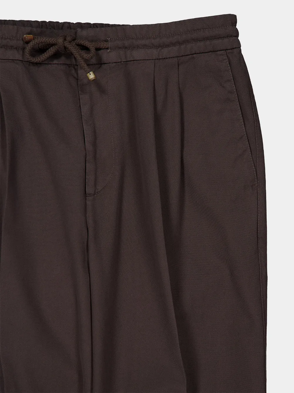 Brown Cotton Gabardine Drawstring Trousers sold by Fashion Clinic product image thumbnail 5