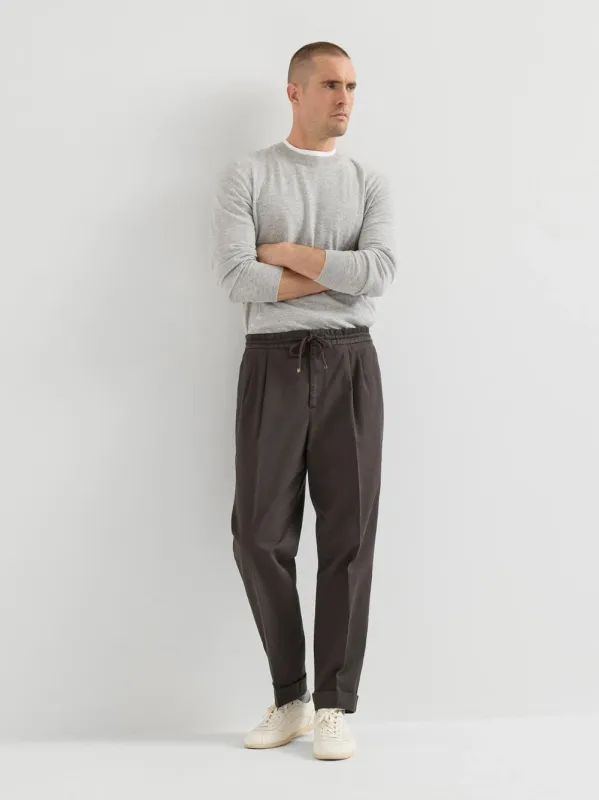 Brown Cotton Gabardine Drawstring Trousers made by Brunello Cucinelli