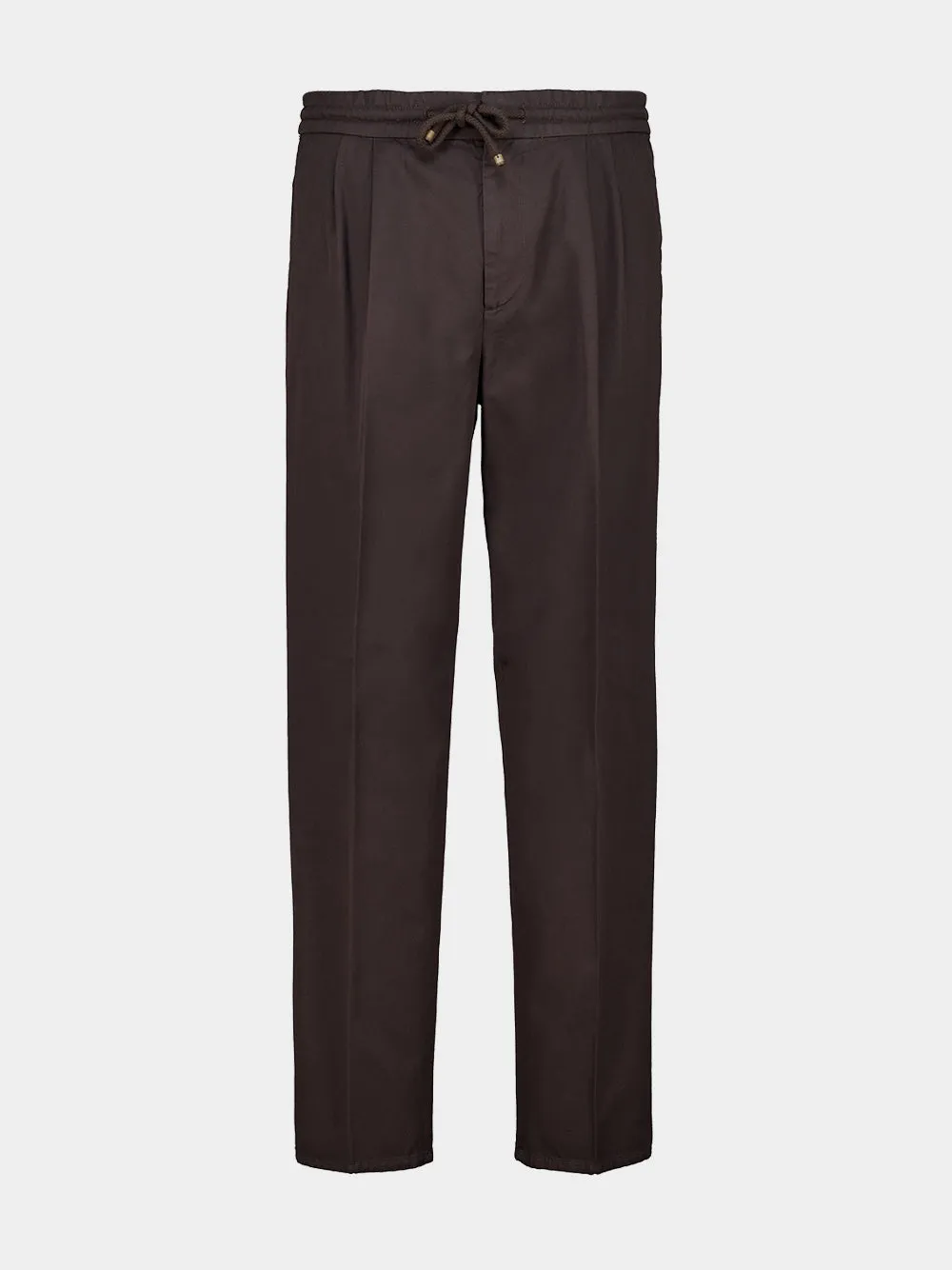 Brown Cotton Gabardine Drawstring Trousers sold by Fashion Clinic product image thumbnail 2