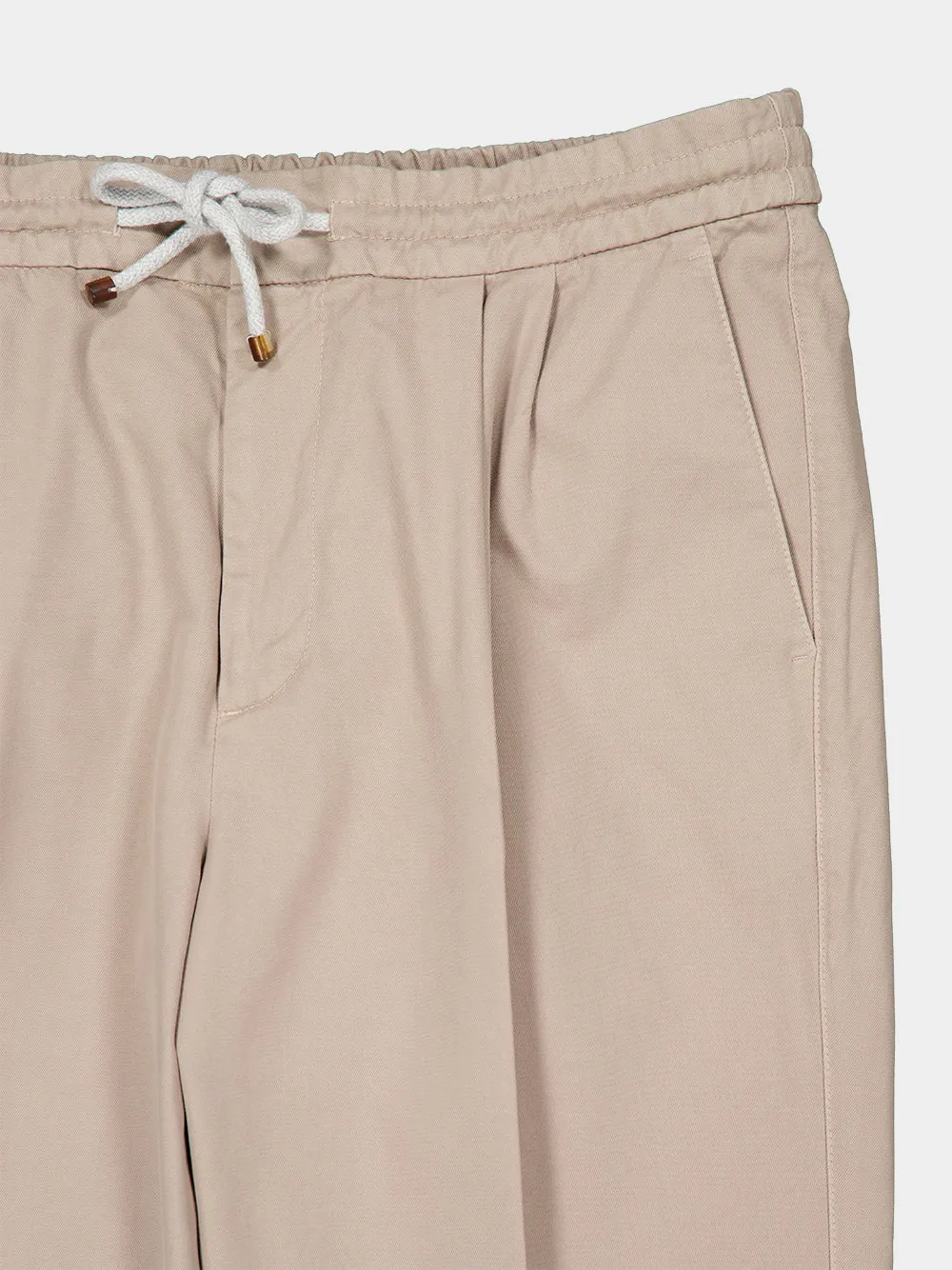 Beige Cotton Gabardine Drawstring Trousers sold by Fashion Clinic product image thumbnail 3