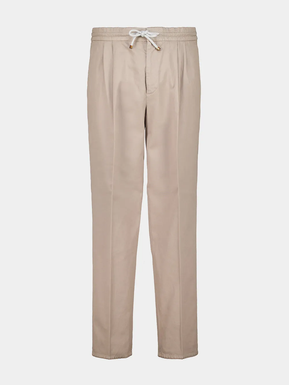 Beige Cotton Gabardine Drawstring Trousers sold by Fashion Clinic