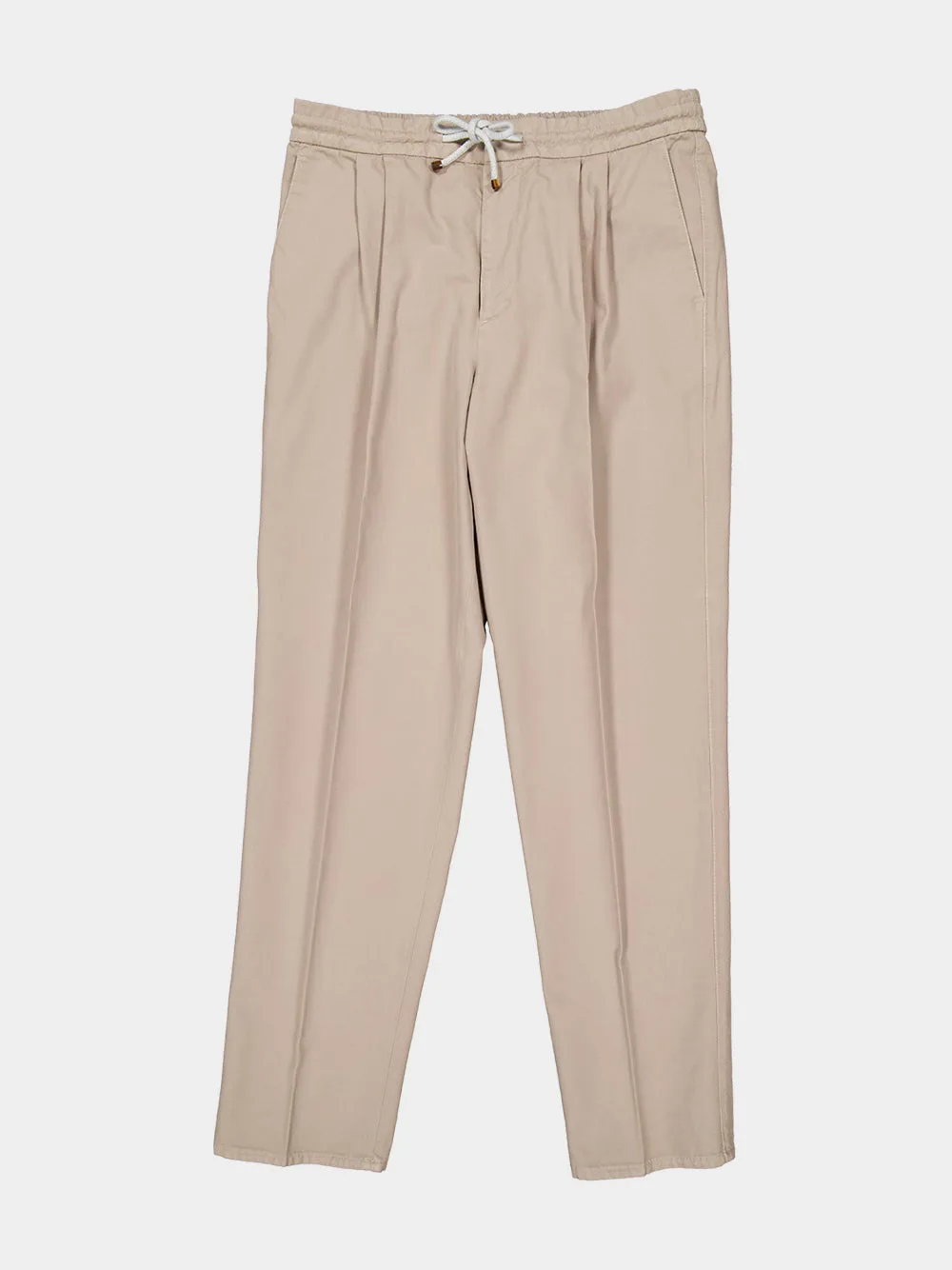 Beige Cotton Gabardine Drawstring Trousers sold by Fashion Clinic product image thumbnail 5