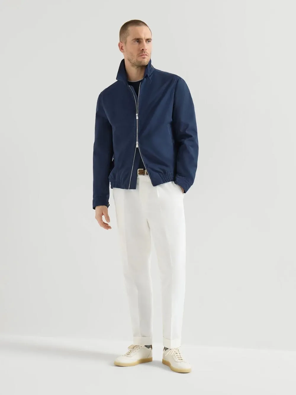 White Cotton Gabardine Pleated Trousers sold by Fashion Clinic