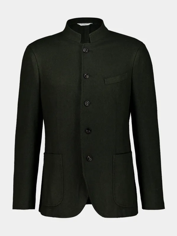 Dark Green Wool Mandarin Collar Jacket made by Boglioli