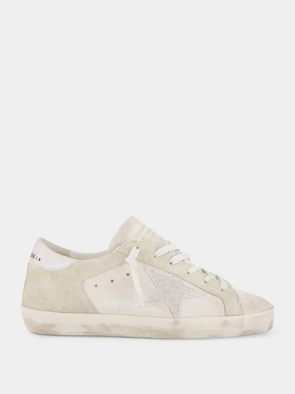 White Super-Star Crystals Shimmer Sneakers made by Golden Goose