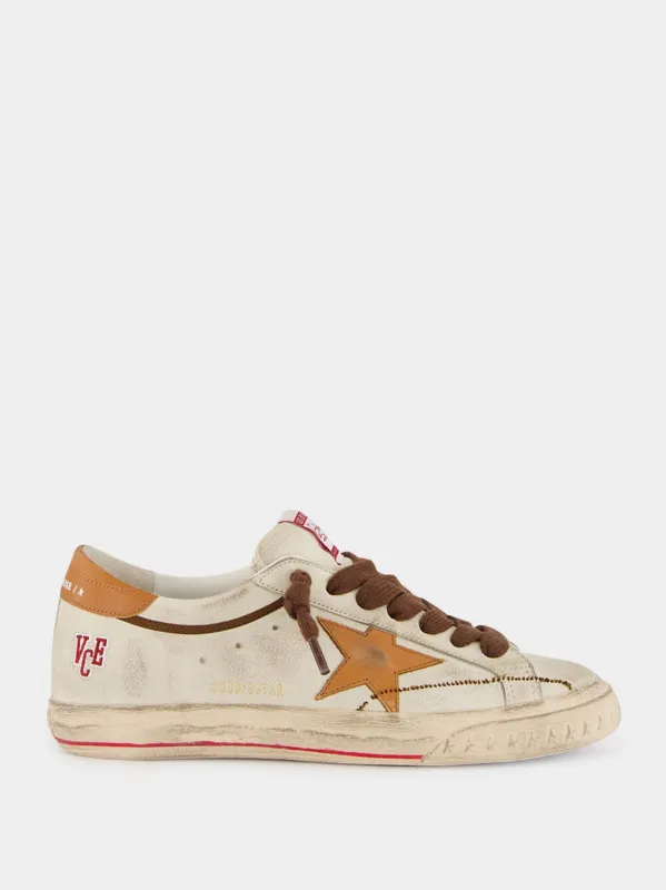 Beige and Brown Super-Star Leather Sneakers made by Golden Goose