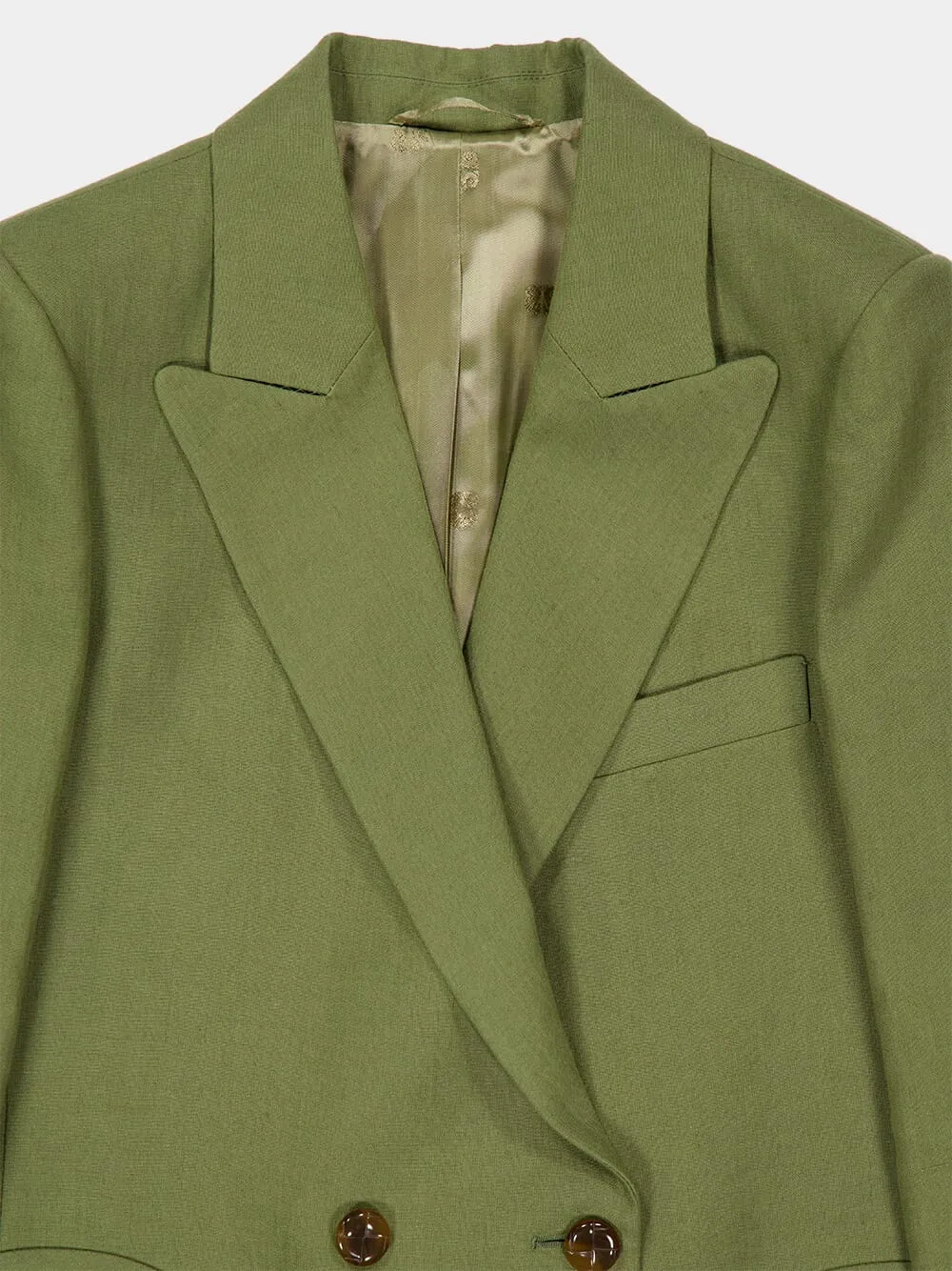 Palm Green Linen Midday Sun Double-Breasted Blazer sold by Fashion Clinic product image thumbnail 5