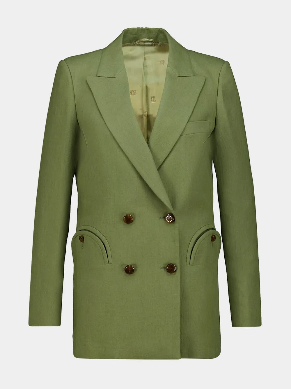 Palm Green Linen Midday Sun Double-Breasted Blazer sold by Fashion Clinic product image thumbnail 2